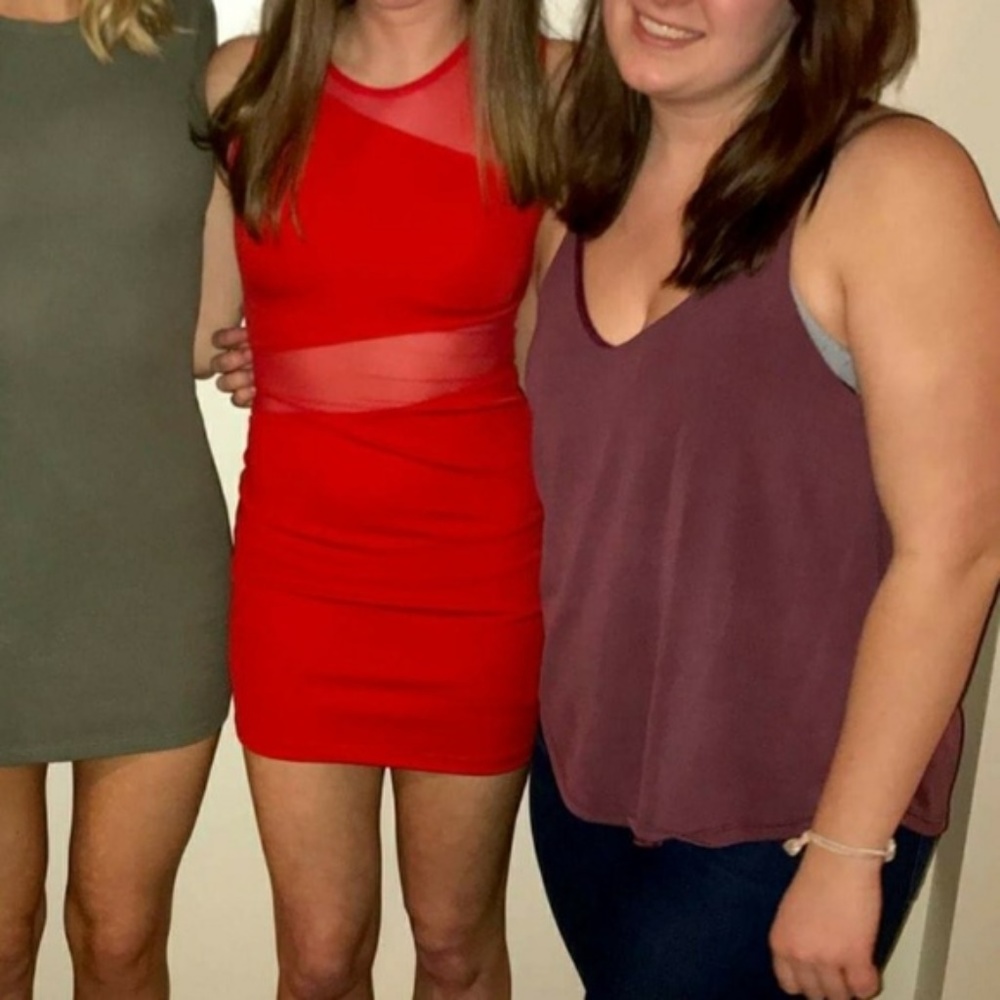 Topshop PETITE Red Mini Bodycon Dress Mesh Cut Out